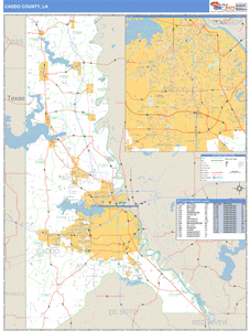Caddo County, Louisiana Zip Code Wall Map