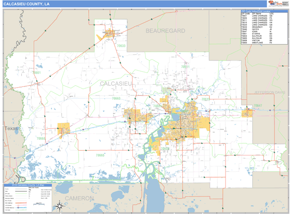 Calcasieu County, Louisiana Zip Code Wall Map Market Maps (IDI)