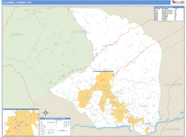 Caldwell County, North Carolina Zip Code Wall Map Market Maps (IDI)