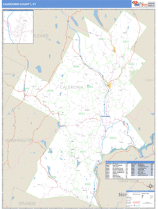 Caledonia County, Vermont Zip Code Wall Map