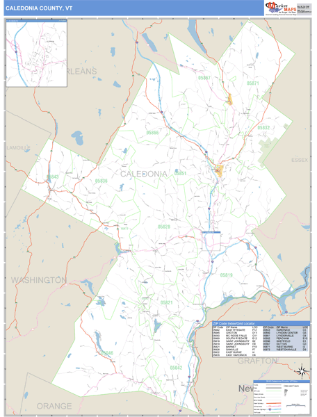 Caledonia County, Vermont Zip Code Wall Map Market Maps (IDI)