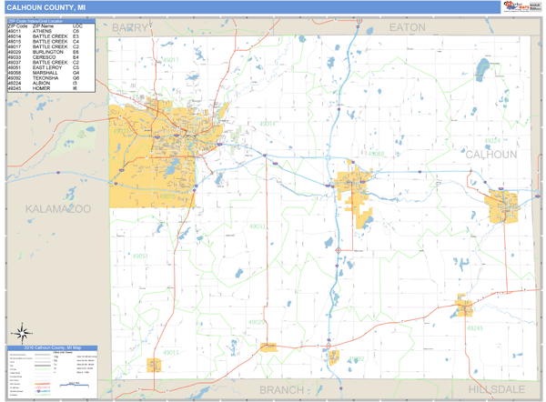 Calhoun County Zip Code Map Calhoun County, Michigan Zip Code Wall Map | Map Geek.com
