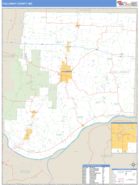 Callaway County, Missouri Zip Code Wall Map Market Maps (IDI)