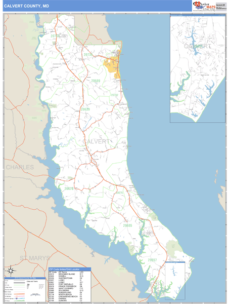 Calvert County, Maryland Zip Code Wall Map Market Maps (IDI)