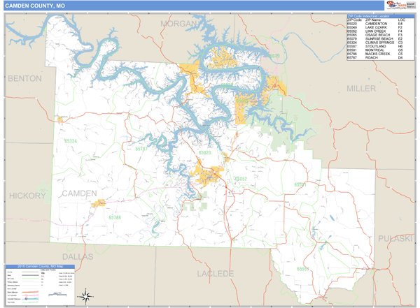Camden County, Missouri Zip Code Wall Map Market Maps (IDI)
