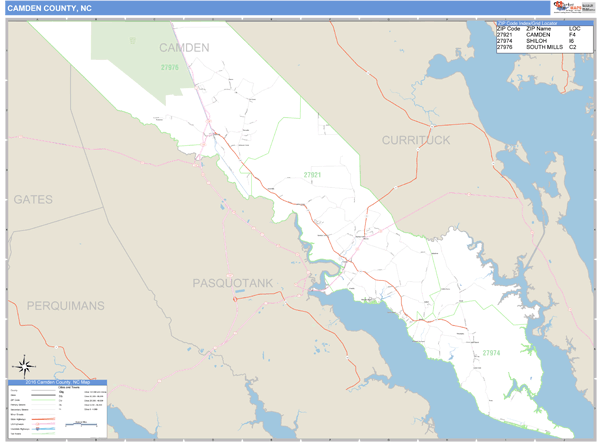 Camden County, North Carolina Zip Code Wall Map Market Maps (IDI)