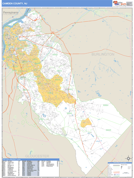 Camden County, New Jersey Zip Code Wall Map Market Maps (IDI)