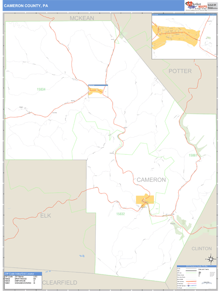 Cameron County, Pennsylvania Zip Code Wall Map Market Maps (IDI)