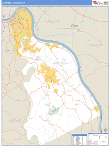 Campbell County, Kentucky Zip Code Wall Map