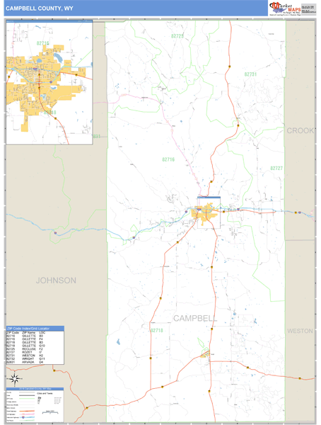 Campbell County, Wyoming Zip Code Wall Map Market Maps (IDI)