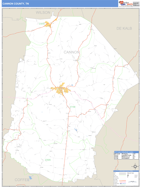 Cannon County, Tennessee Zip Code Wall Map Market Maps (IDI)
