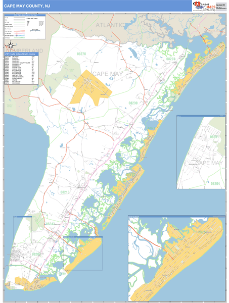 Cape May County, New Jersey Zip Code Wall Map Market Maps (IDI)