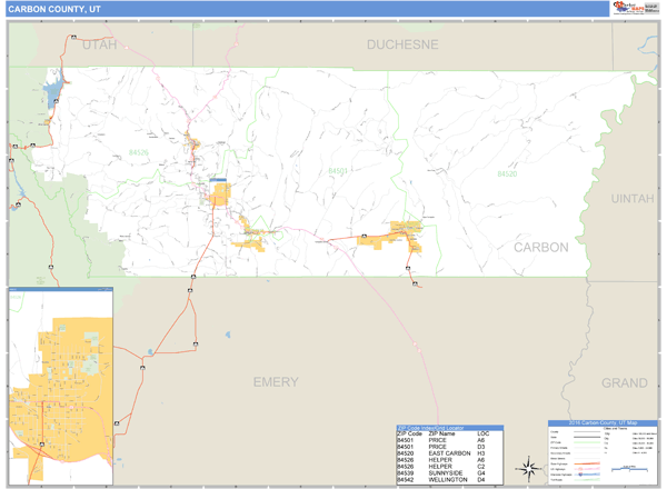 Carbon County, Utah Zip Code Wall Map Market Maps (IDI)