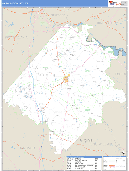 Caroline County, Virginia Zip Code Wall Map Market Maps (IDI)