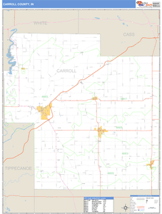 Carroll County, Indiana Zip Code Wall Map