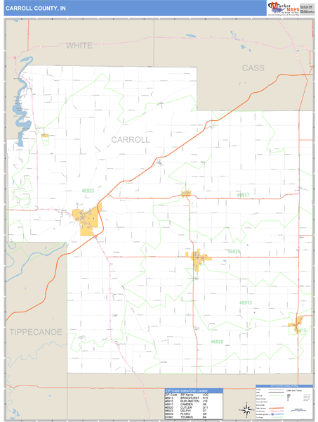 Carroll County, Indiana Zip Code Wall Map Market Maps (IDI)