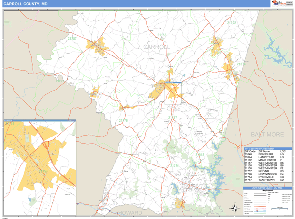 Carroll County, Maryland Zip Code Wall Map Market Maps (IDI)