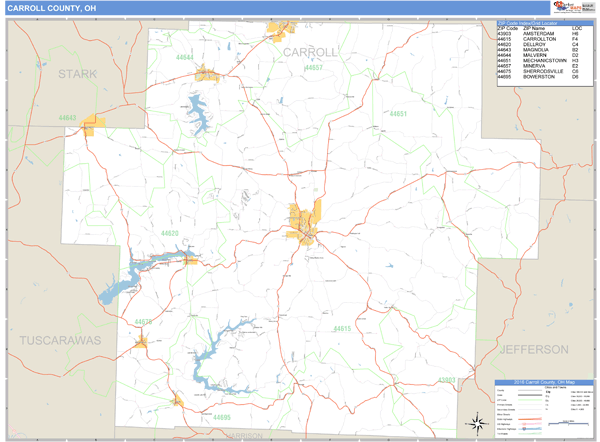 Carroll County, Ohio Zip Code Wall Map Market Maps (IDI)
