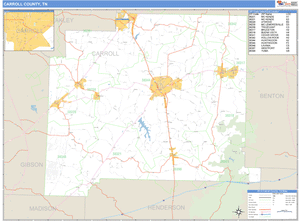 Carroll County, Tennessee Zip Code Wall Map