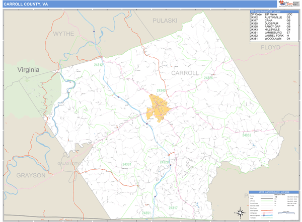 Carroll County, Virginia Zip Code Wall Map Market Maps (IDI)