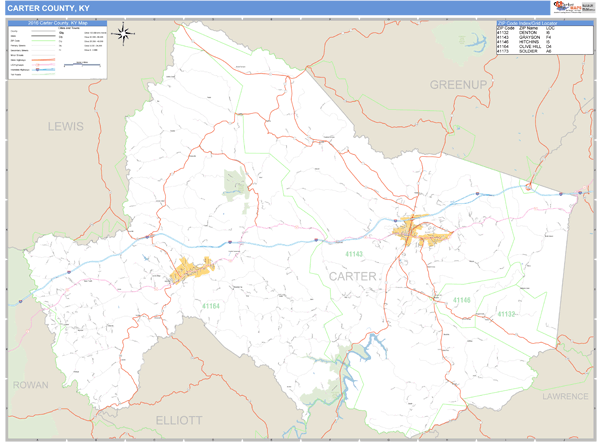 Carter County, Kentucky Zip Code Wall Map Market Maps (IDI)