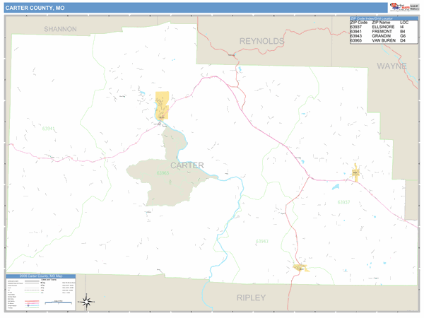Carter County, Missouri Zip Code Wall Map Market Maps (IDI)