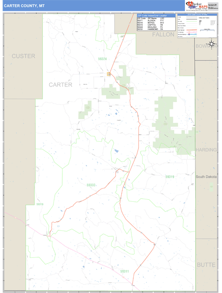 Carter County, Montana Zip Code Wall Map Market Maps (IDI)