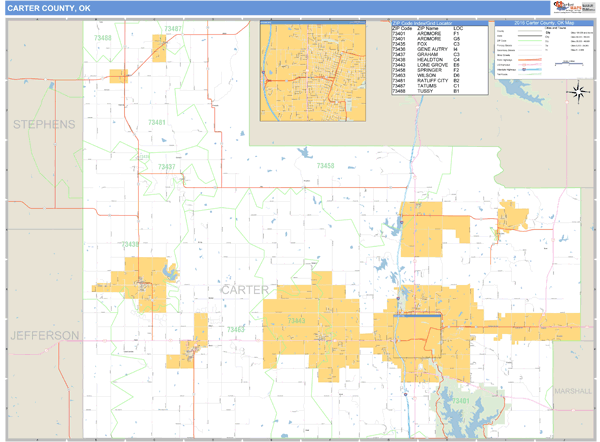 Carter County, Oklahoma Zip Code Wall Map Market Maps (IDI)