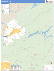 Carter County, Tennessee Zip Code Wall Map