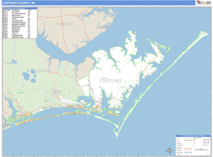 Carteret County, North Carolina Zip Code Wall Map