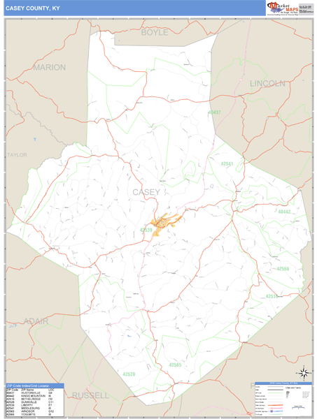 Casey County, Kentucky Zip Code Wall Map Market Maps (IDI)