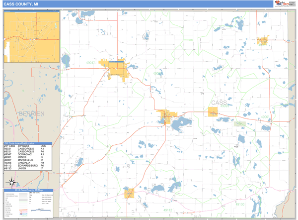 Cass County, Michigan Zip Code Wall Map Market Maps (IDI)