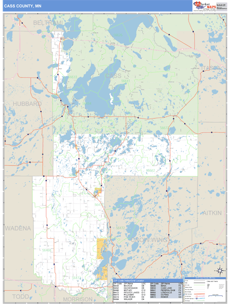 Cass County, Minnesota Zip Code Wall Map Market Maps (IDI)