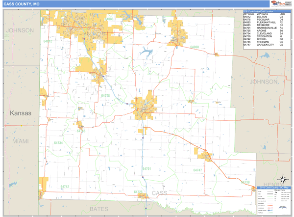 Cass County, Missouri Zip Code Wall Map Market Maps (IDI)