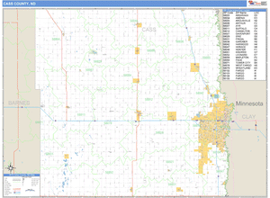 Cass County, North Dakota Zip Code Wall Map