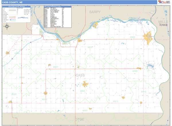Cass County, Nebraska Zip Code Wall Map Market Maps (IDI)