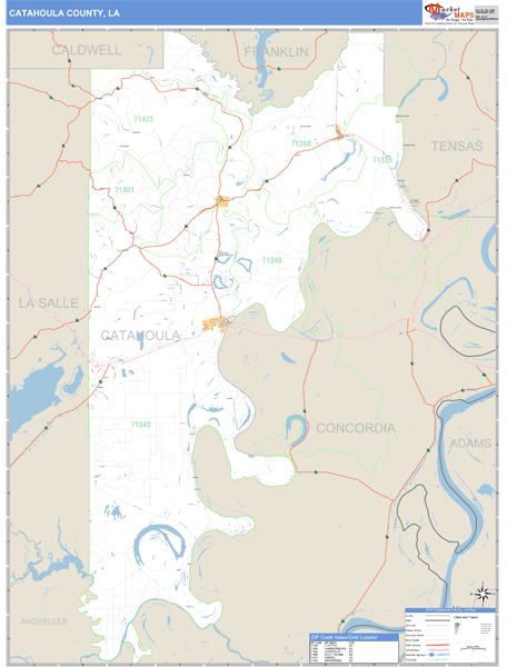 Catahoula County, Louisiana Zip Code Wall Map Market Maps (IDI)