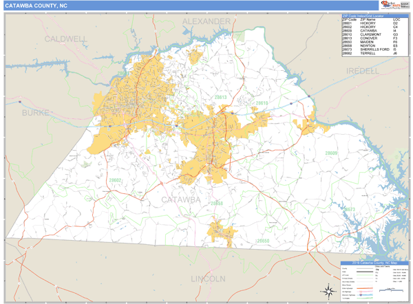 Catawba County, North Carolina Zip Code Wall Map Market Maps (IDI)