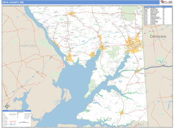 Cecil County, Maryland Zip Code Wall Map Market Maps (IDI)