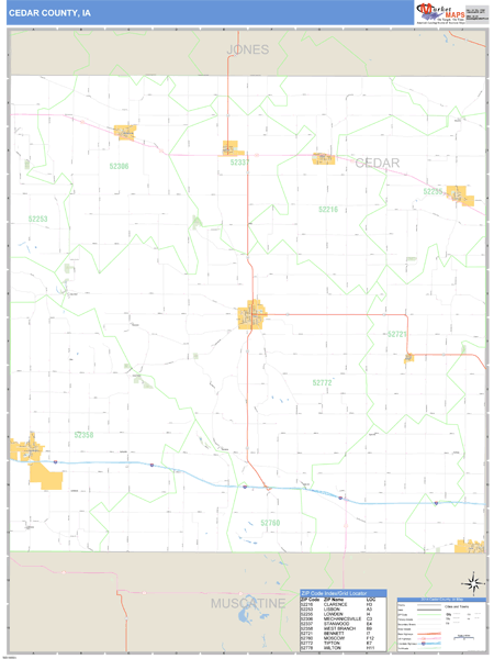 Cedar County, Iowa Zip Code Wall Map Market Maps (IDI)