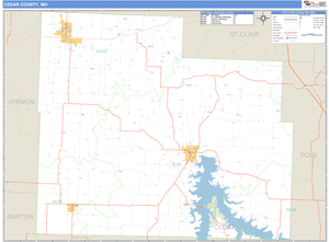 Cedar County, Missouri Zip Code Wall Map