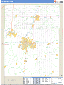 Champaign County, Illinois Zip Code Wall Map