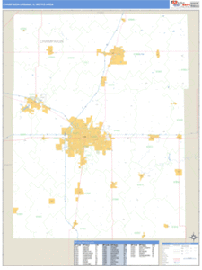 Champaign-Urbana, Illinois Metro Area Wall Map