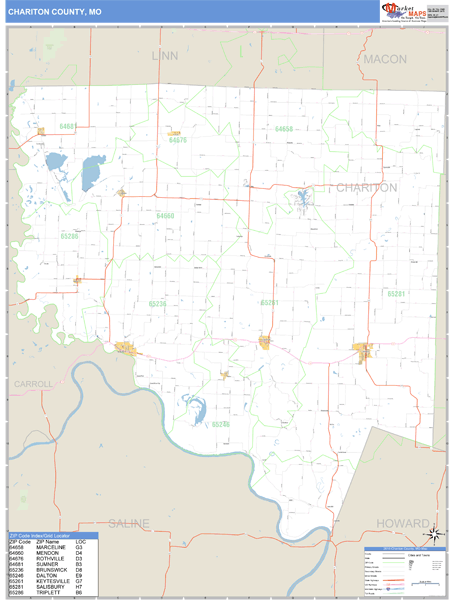 Chariton County, Missouri Zip Code Wall Map Market Maps (IDI)
