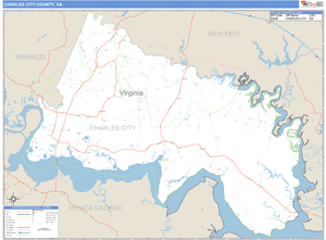 Charles City County, Virginia Zip Code Wall Map