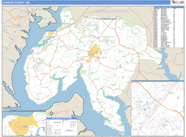 Charles County, Maryland Zip Code Wall Map Market Maps (IDI)