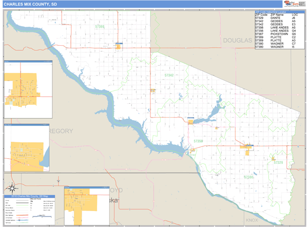 Charles Mix County, South Dakota Zip Code Wall Map Market Maps (IDI)