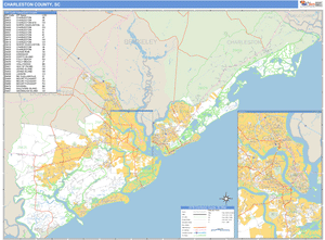 Charleston County, South Carolina Zip Code Wall Map