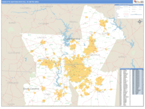 Charlotte-Gastonia-Rock Hill, North Carolina Metro Area Wall Map Market Maps (IDI)
