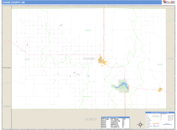Chase County, Nebraska Zip Code Wall Map Market Maps (IDI)